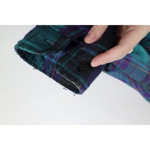 Vintage 90s Streetwear Mens Large Distressed Quilted Flannel Button Shirt Jacket - Picture 6 of 16